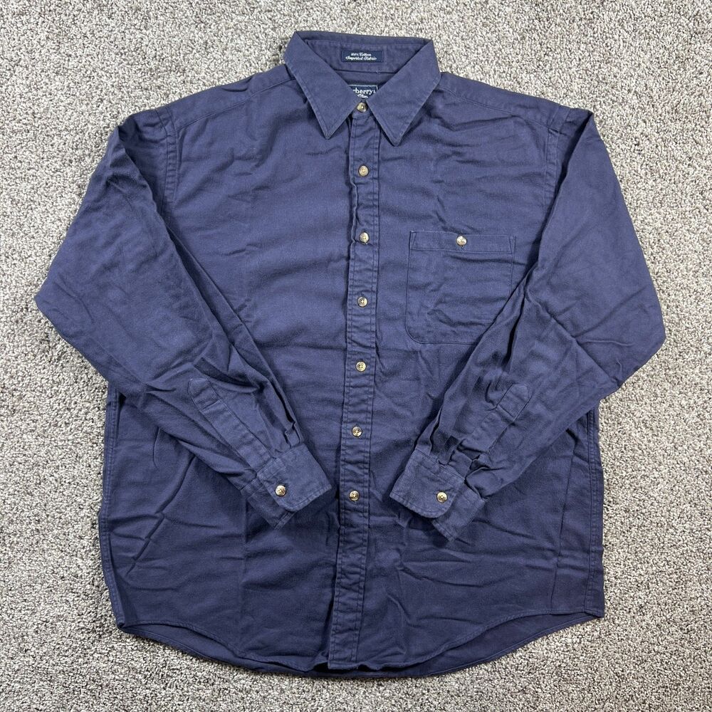 VTG Burberry Flannel Shirt Mens Large Navy Burberry's USA 80s Pocket Soft